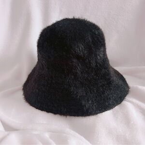 A New Day Black Faux Fur Bucket Hat Soft Plush Winter Hat
